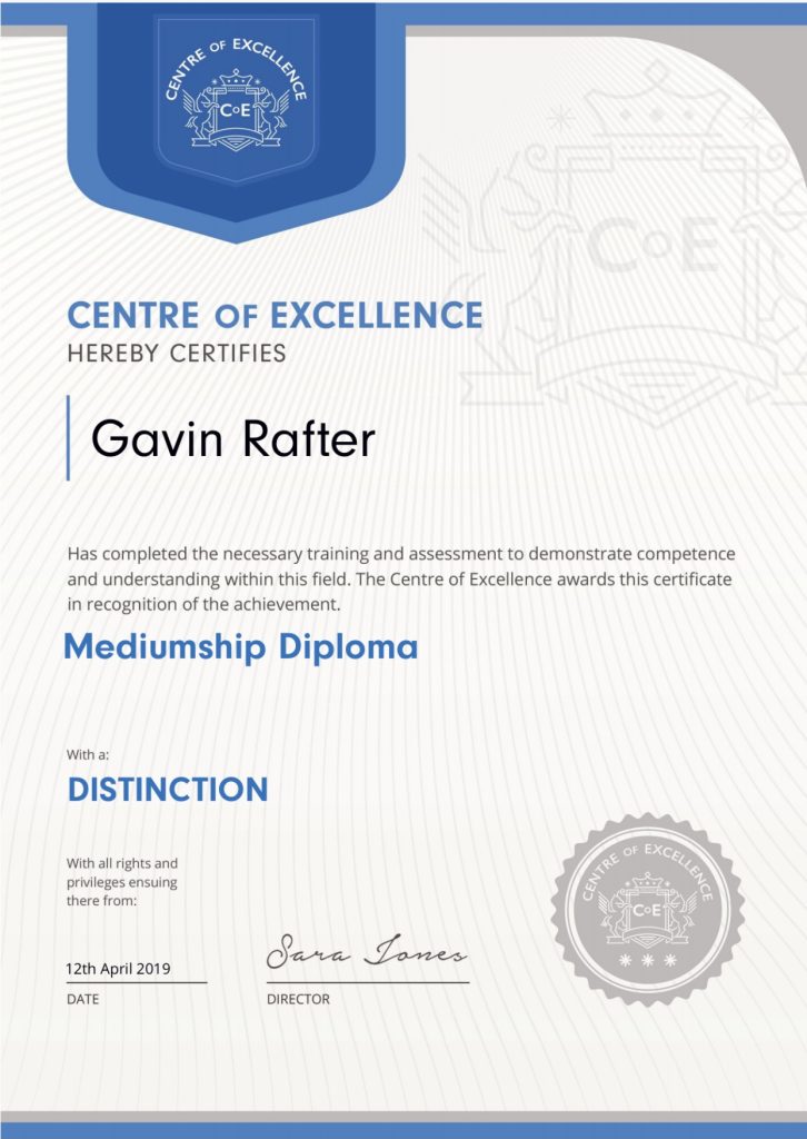 PsychicGavin mediumship teacher qualifications