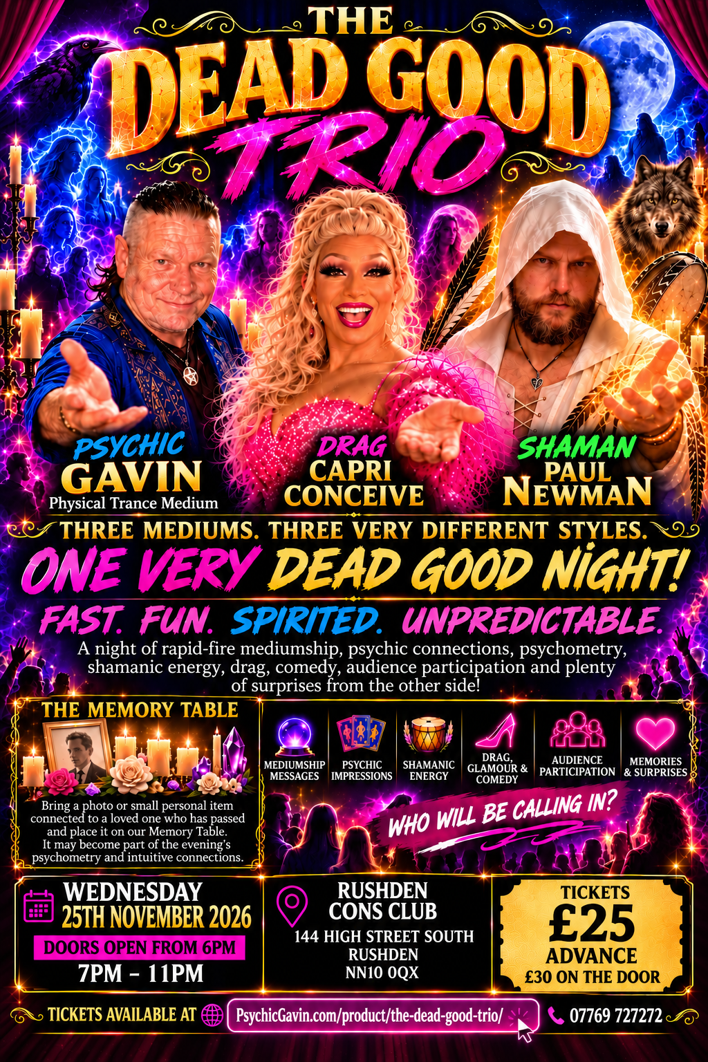 The Dead Good Trio live mediumship show in Rushden